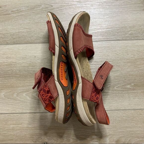 Merrel Strappy Jacardia Sandal Arch Support Dark Red & Orange 9 - Picture 4 of 8